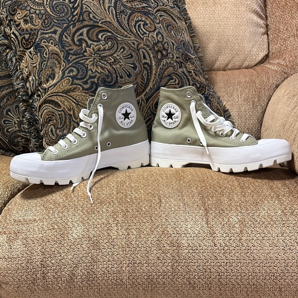 Converse High-Top Sneakers in Olive and White